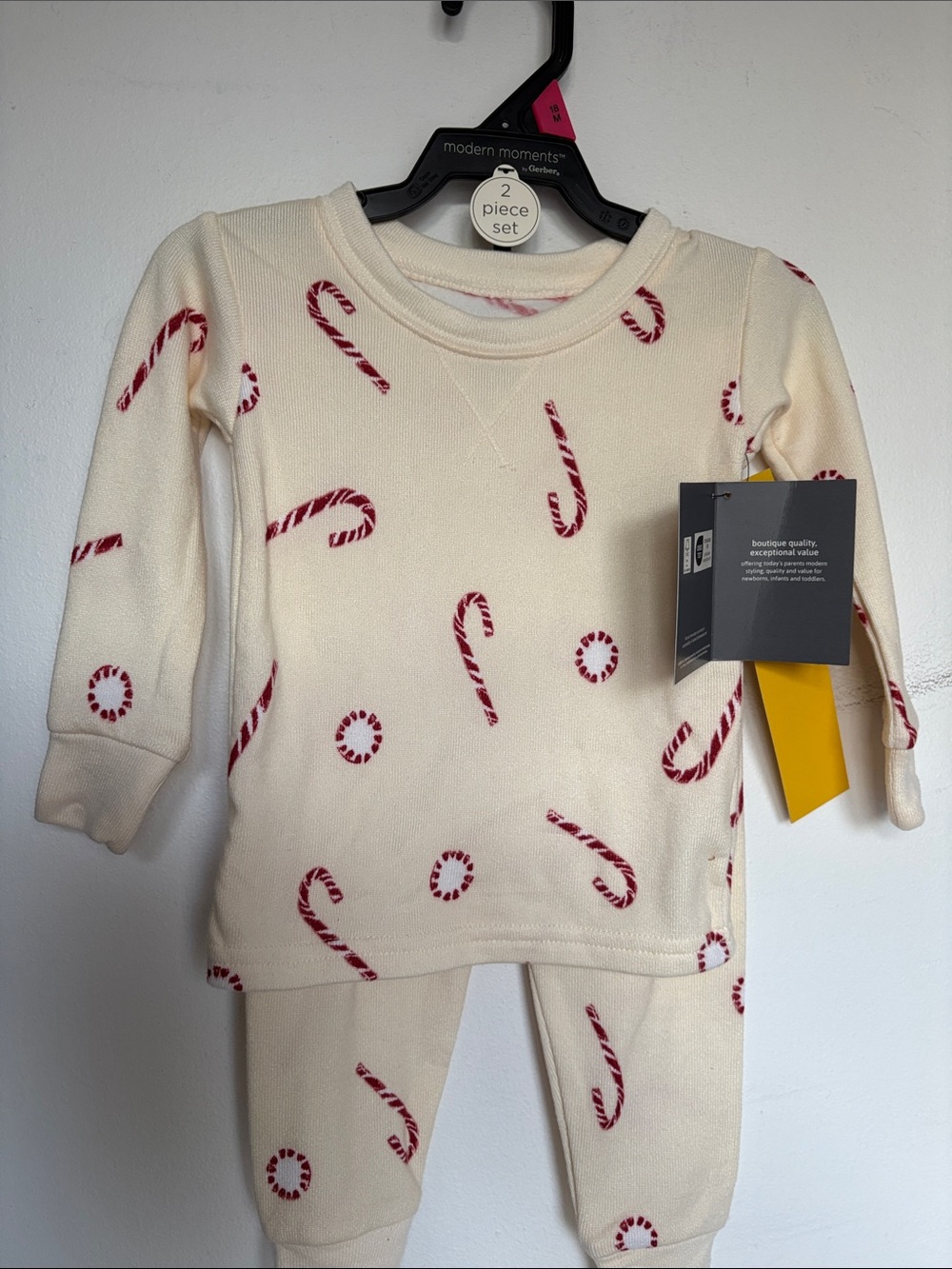 Modern Moments Gerber Kids Cream Candy Cane Two-Piece Pajama Set